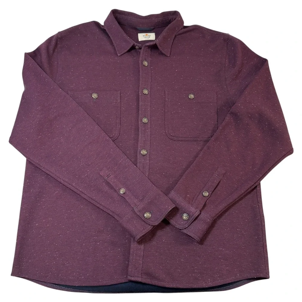 Marine Layer Mens XL Pacifica Stretch Twill Overshirt Burgundy Speckled Textured - Picture 3 of 13
